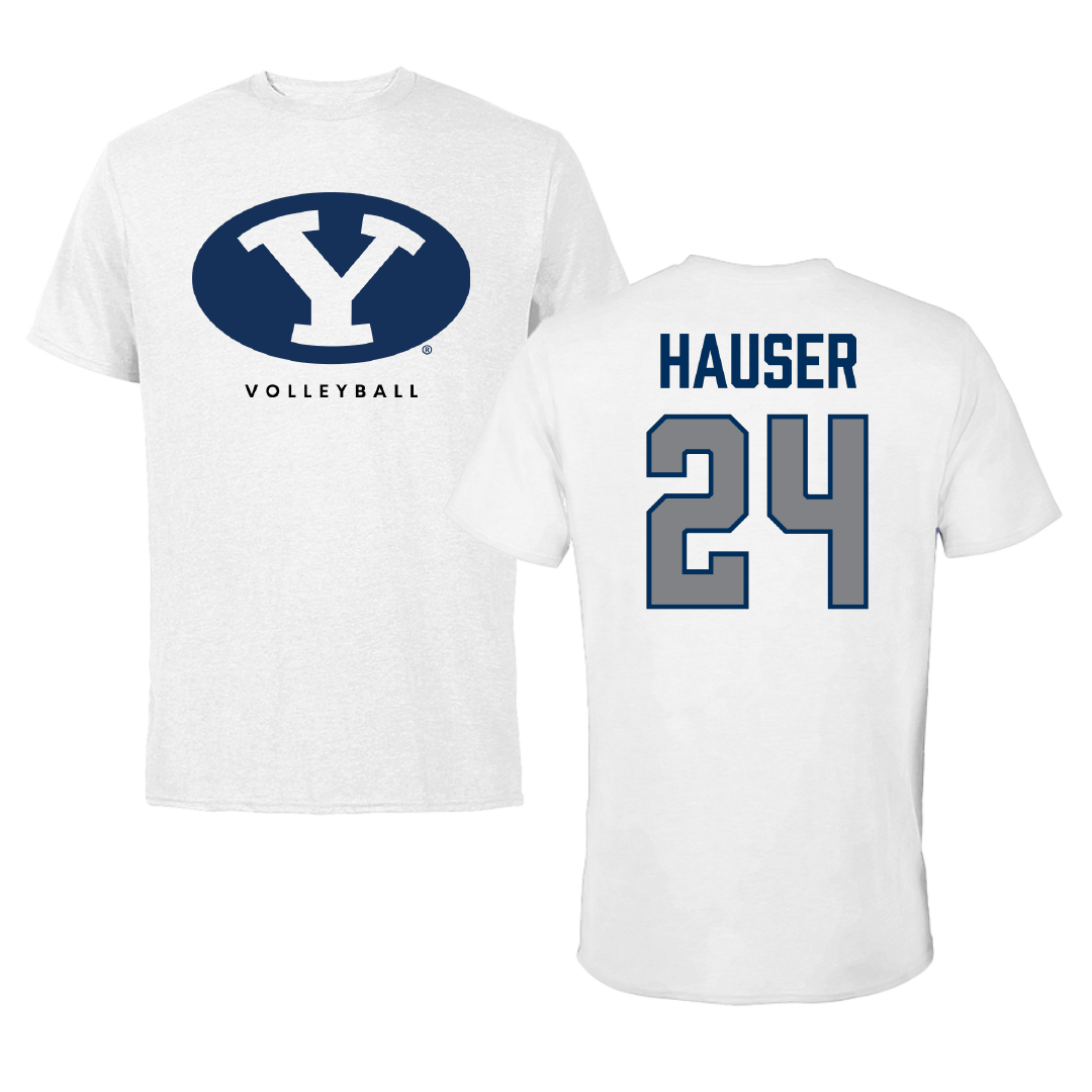 Brigham Young University Volleyball (M) White Performance Tee - #24 Cole Hauser