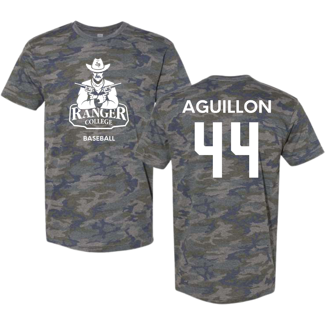 Ranger College Baseball Vintage Camo Tee - #44 Leanyer Aguillon