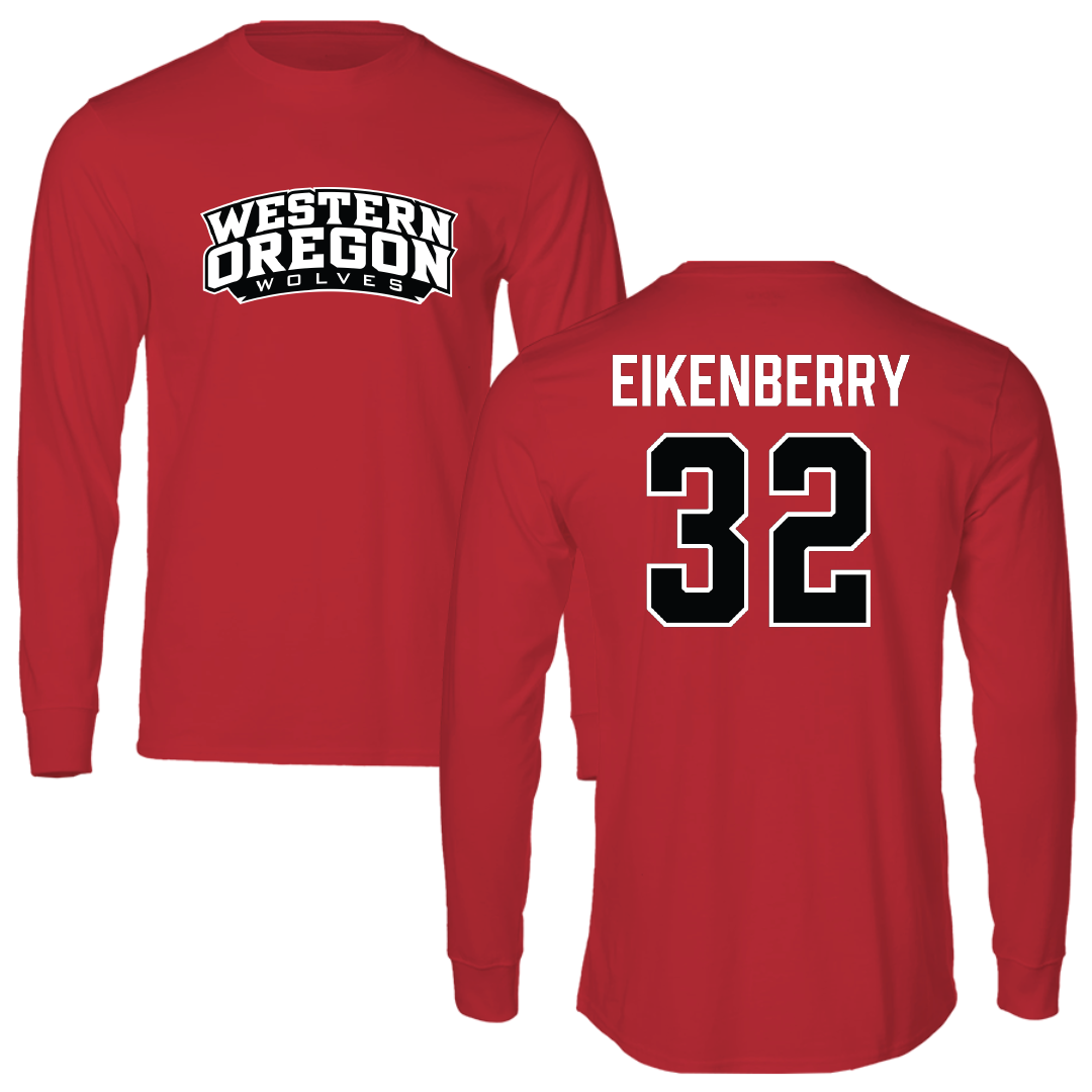 Western Oregon University Basketball (M) Red Performance Long Sleeve - #32 Graham Eikenberry