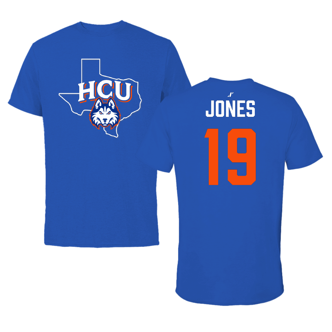 Houston Christian University Football Blue State Tee - #19 Zion Jones