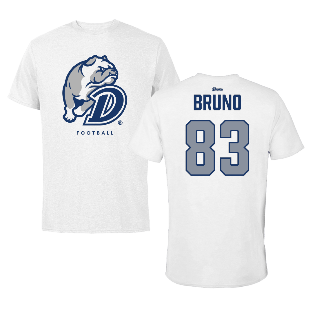 Drake University Football White Performance Tee - #83 Sam Bruno
