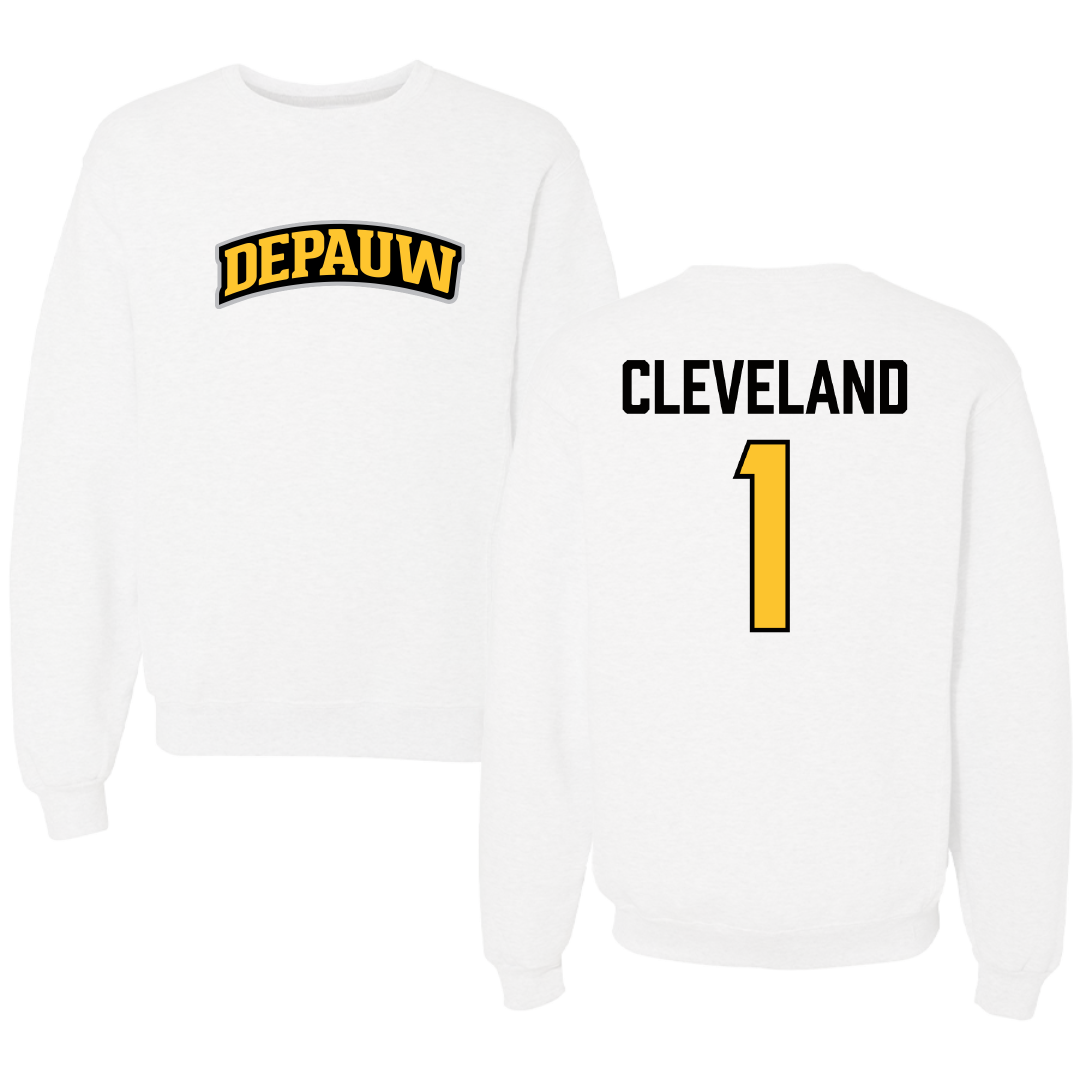 DePauw University Lacrosse White Crewneck - #1 Evan Cleveland