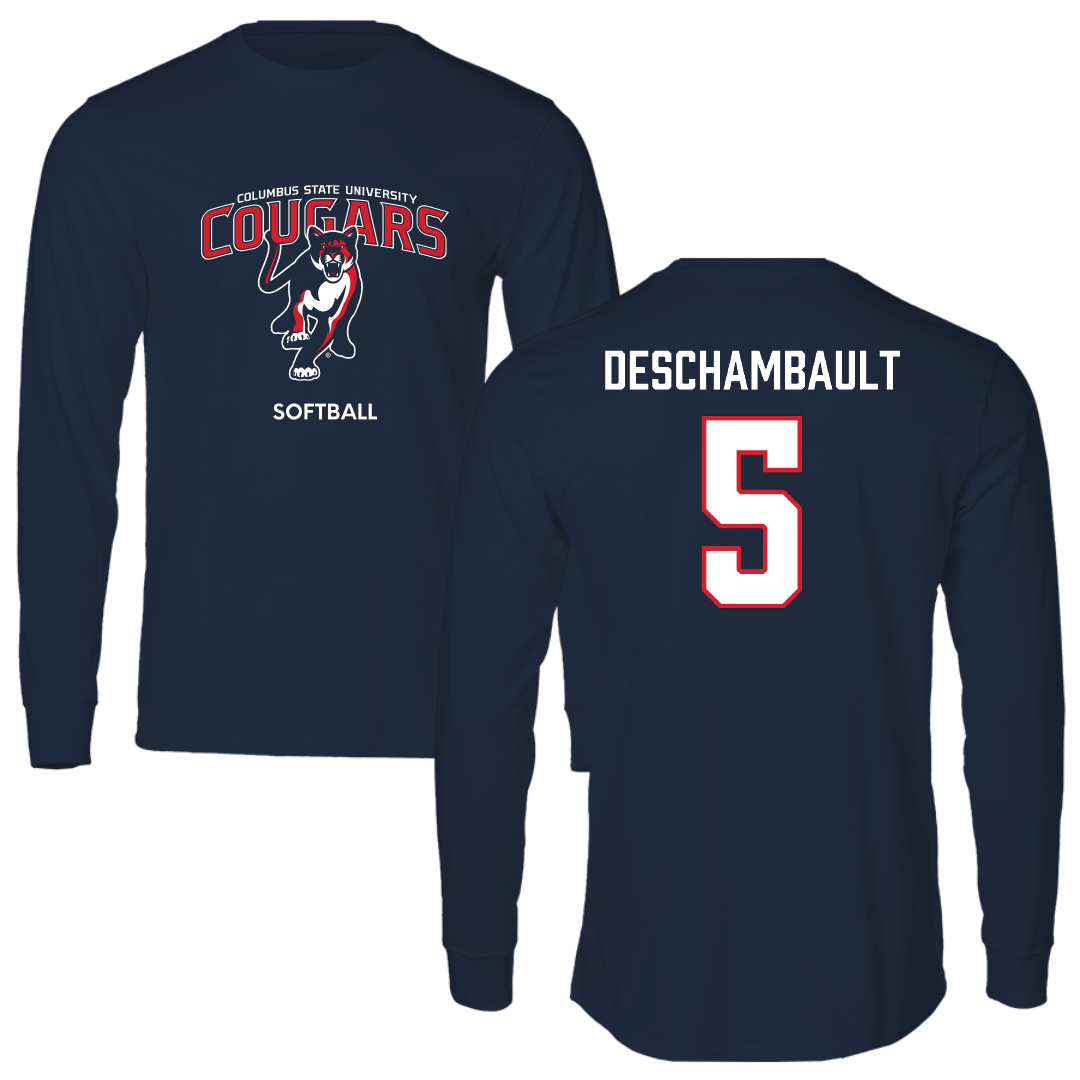 Columbus State University Softball Navy Block Long Sleeve - #5 Hannah Deschambault