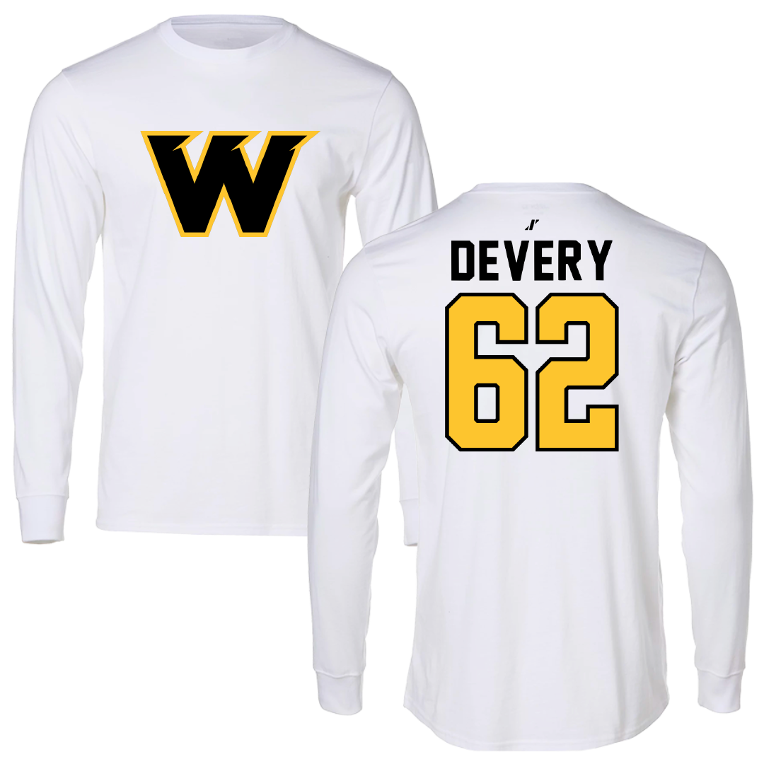 Wayne State College (Nebraska) Football White Performance Long Sleeve - #62 John Devery