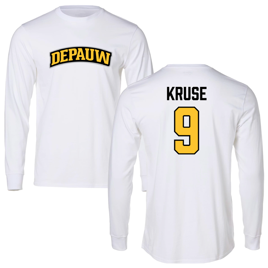 DePauw University Football White Performance Long Sleeve - #9 Conner Kruse
