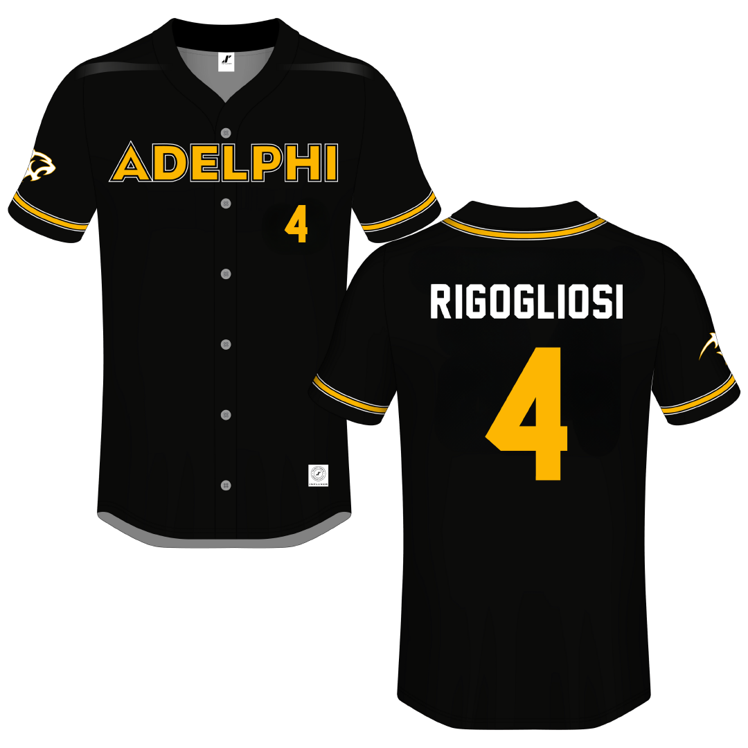 Adelphi University Black Button-Down Jersey - #4 Anthony Rigogliosi