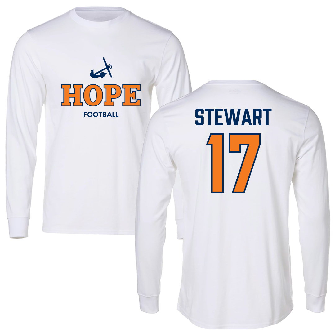 Hope College Football White Performance Long Sleeve - #17 Lueken Stewart