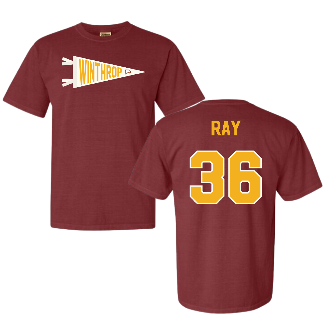 Winthrop University Baseball Maroon Pennant Comfort Colors Tee - #36 Jack Ray
