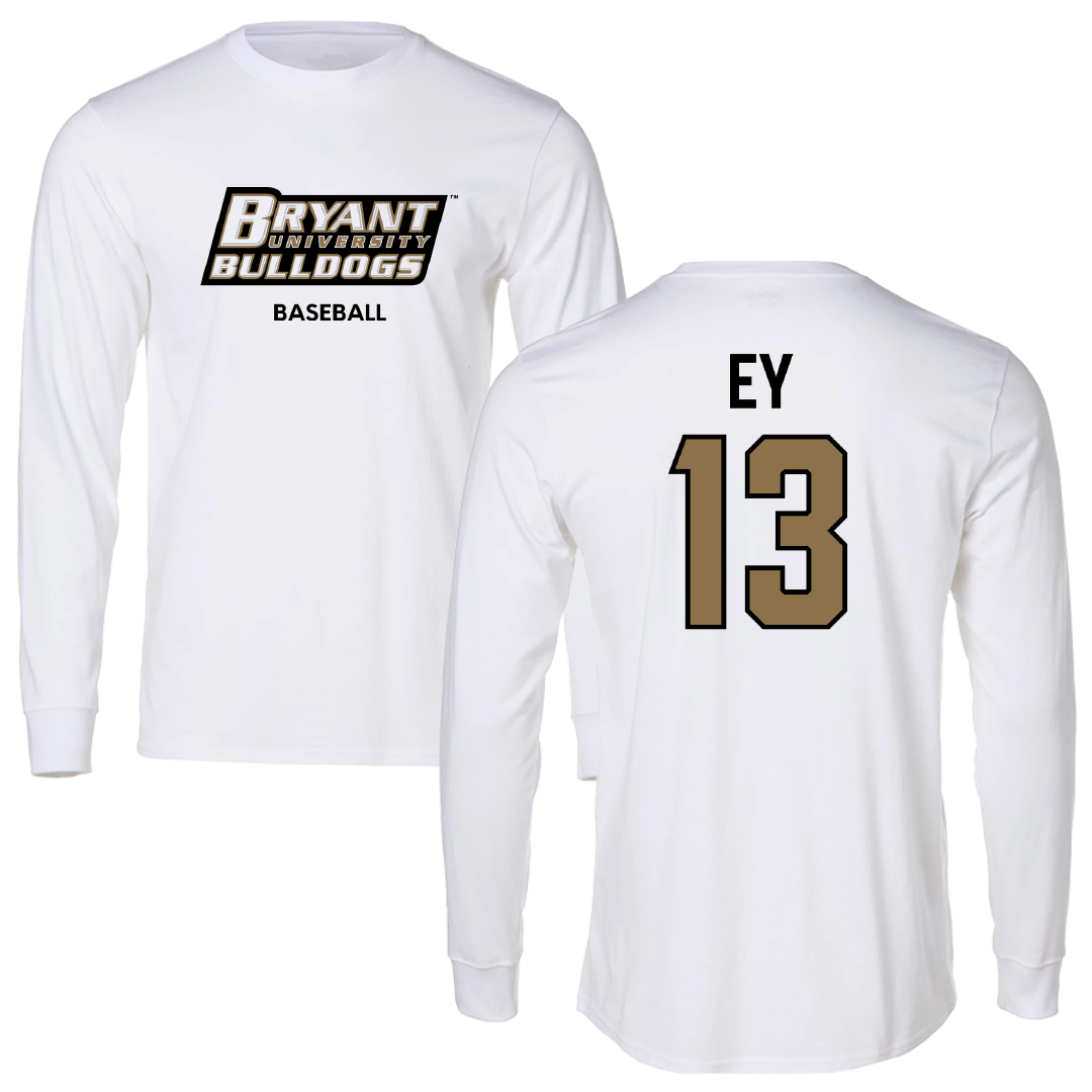 Bryant University Baseball White Performance Long Sleeve - #13 Brooks Ey