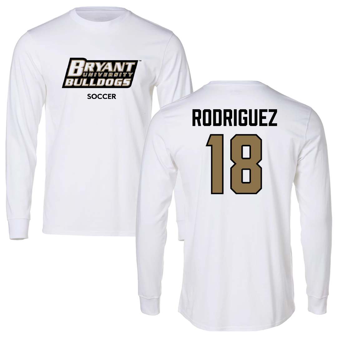 Bryant University Soccer (M) White Performance Long Sleeve - #18 Jorge Rodriguez