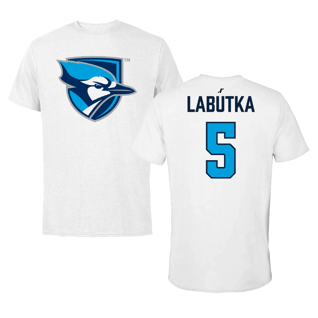 Elmhurst University Baseball White Performance Tee - #5 Benjamin Labutka