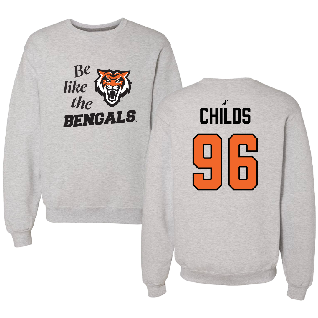 Idaho State University Football Light Gray Be Like Us Crewneck - #96 Bronson Childs