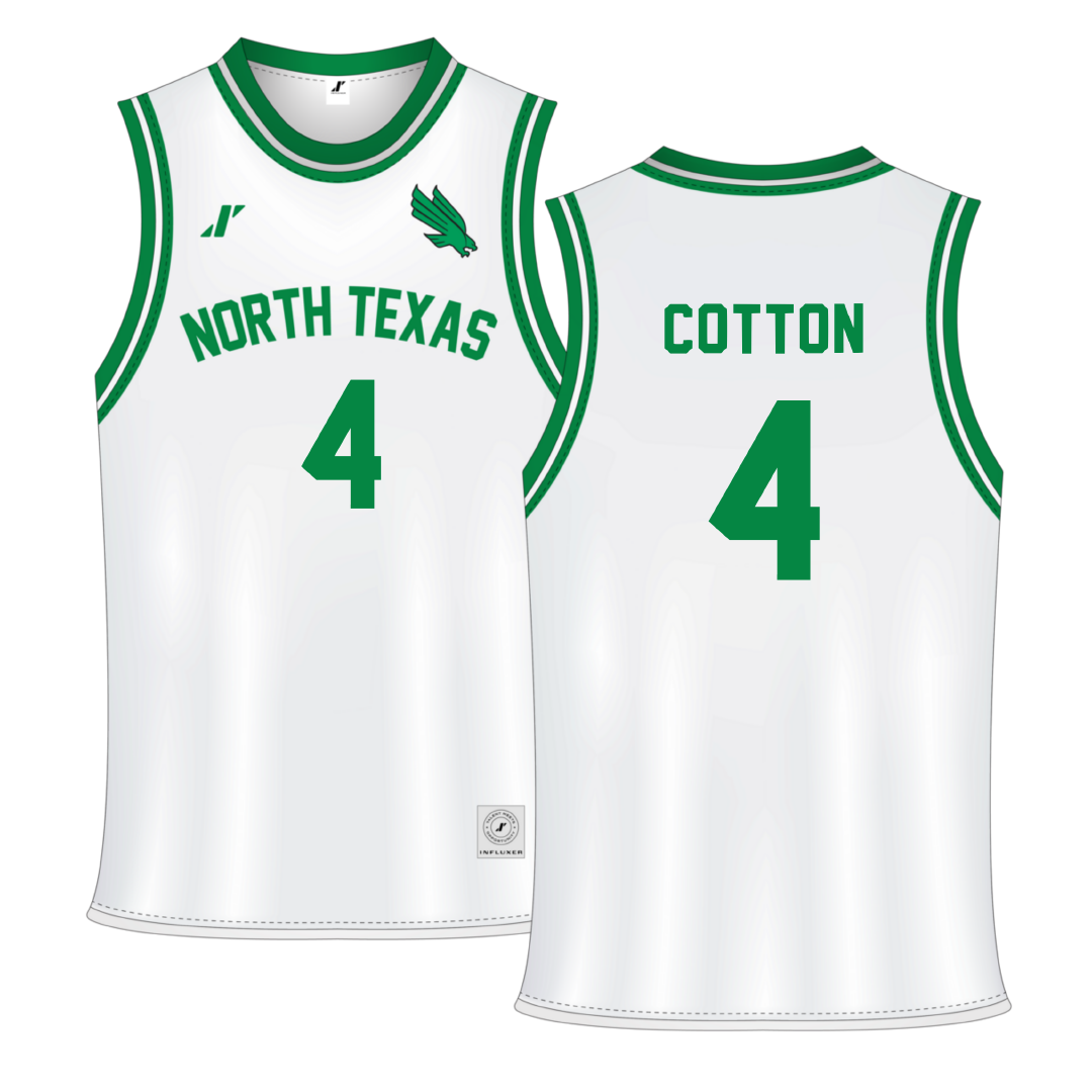 University of North Texas White Basketball Jersey - #4 Alex Cotton
