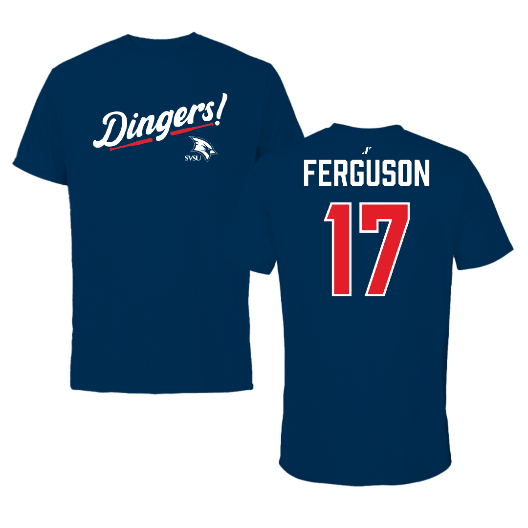 Saginaw Valley State University Baseball Navy Dingers Performance Tee - #17 Drew Ferguson
