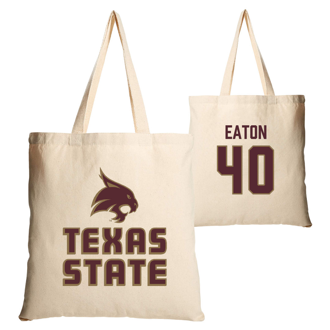Texas State University Baseball Tan Canvas Tote Bag - #40 Austin Eaton