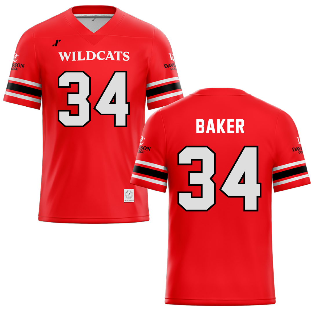 Davidson College Red Football Jersey - #34 Brice Baker