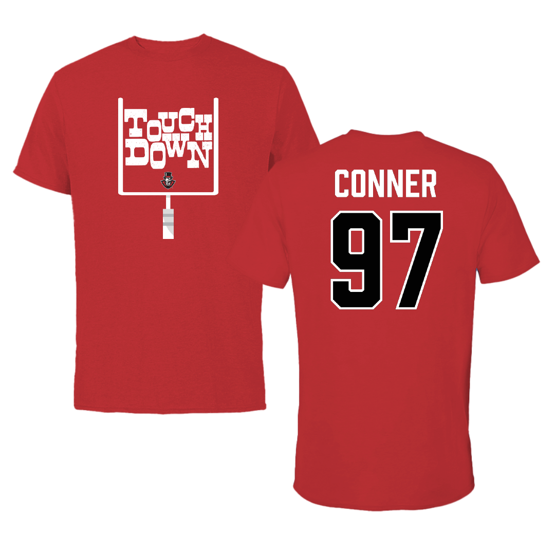 Austin Peay State University Football Red Touchdown Tee - #97 Carson Conner