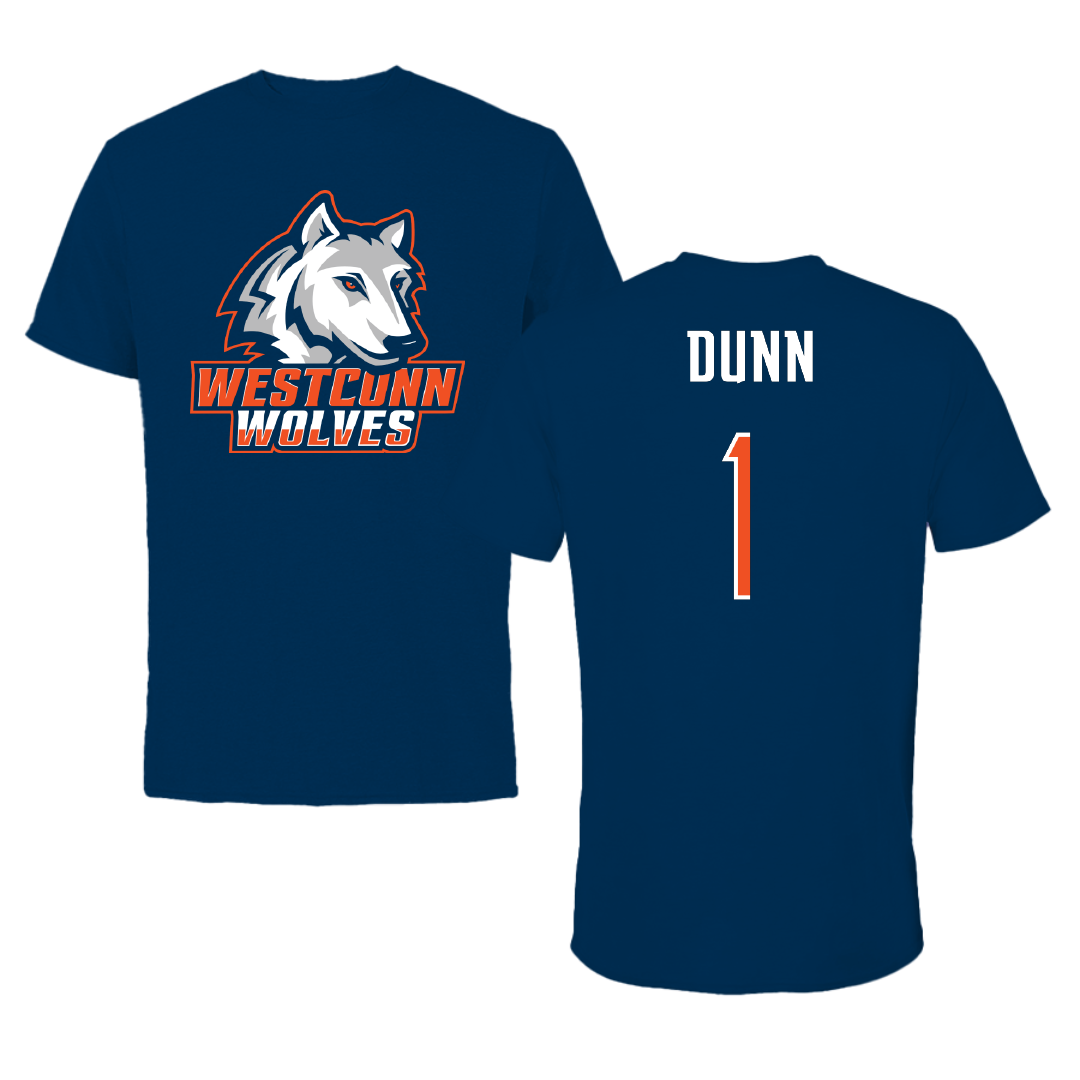 Western Connecticut State University Football Navy Wolves Performance Tee - #1 Dylan Dunn