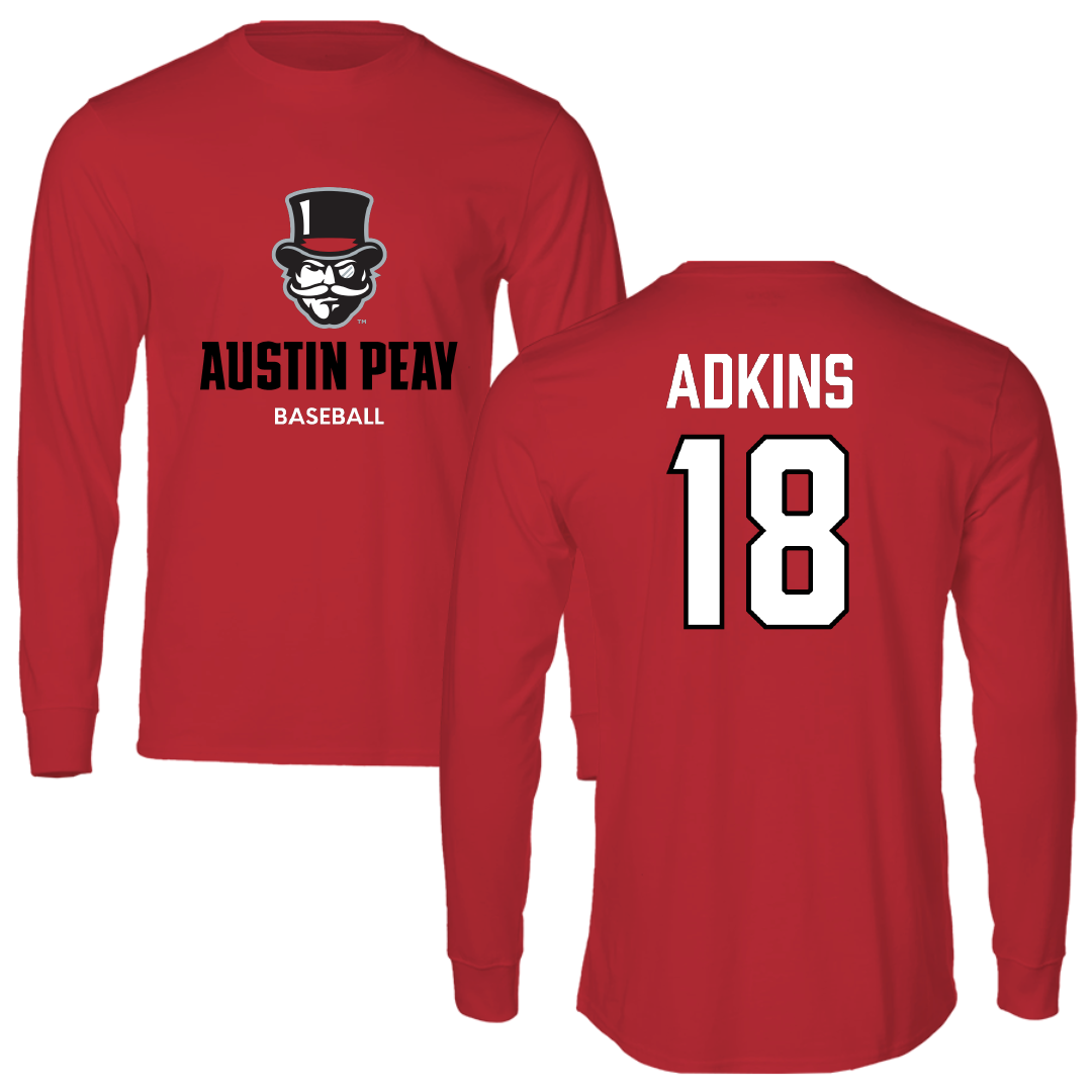 Austin Peay State University Baseball Red Mascot Long Sleeve - #18 Dillon Adkins