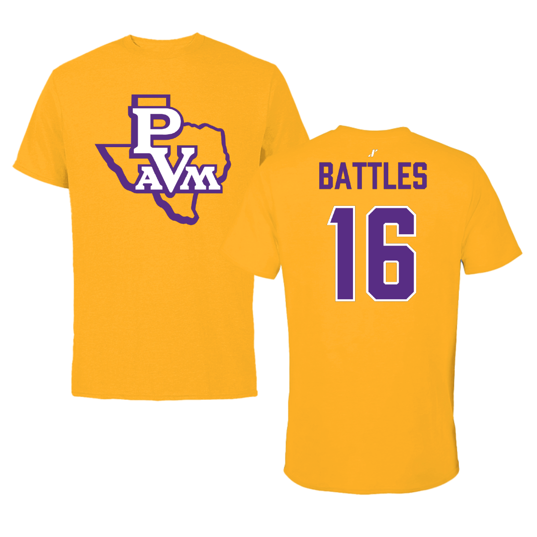 Prairie View A&M University Baseball Gold Tee - #16 Kelvin Battles
