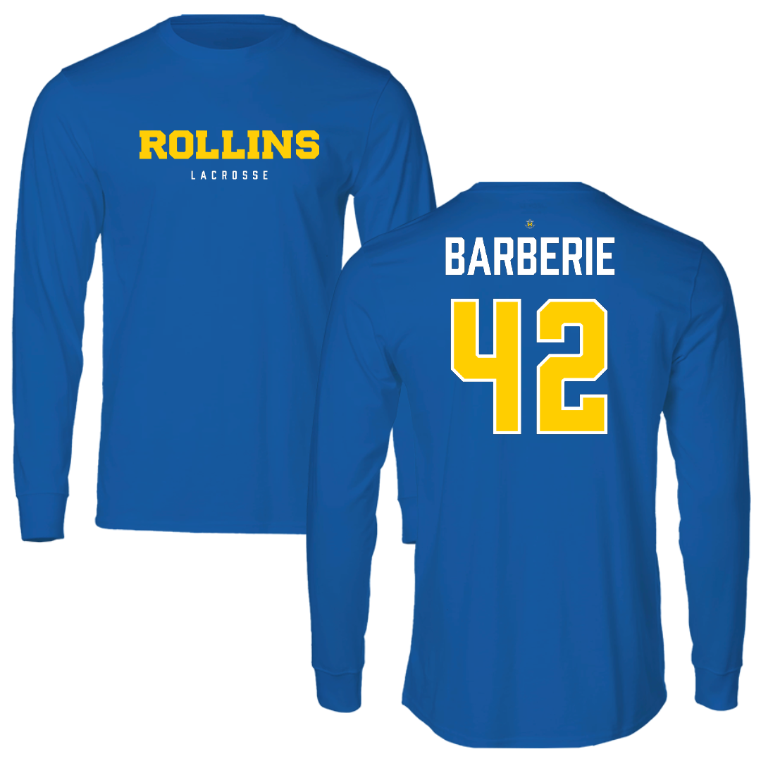 Rollins College Lacrosse (M) Blue Performance Long Sleeve - #42 Blake Barberie