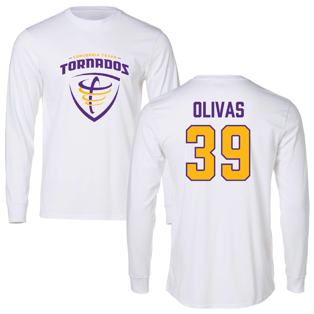 Concordia University (Texas) Baseball White Performance Long Sleeve - #39 Diego Olivas