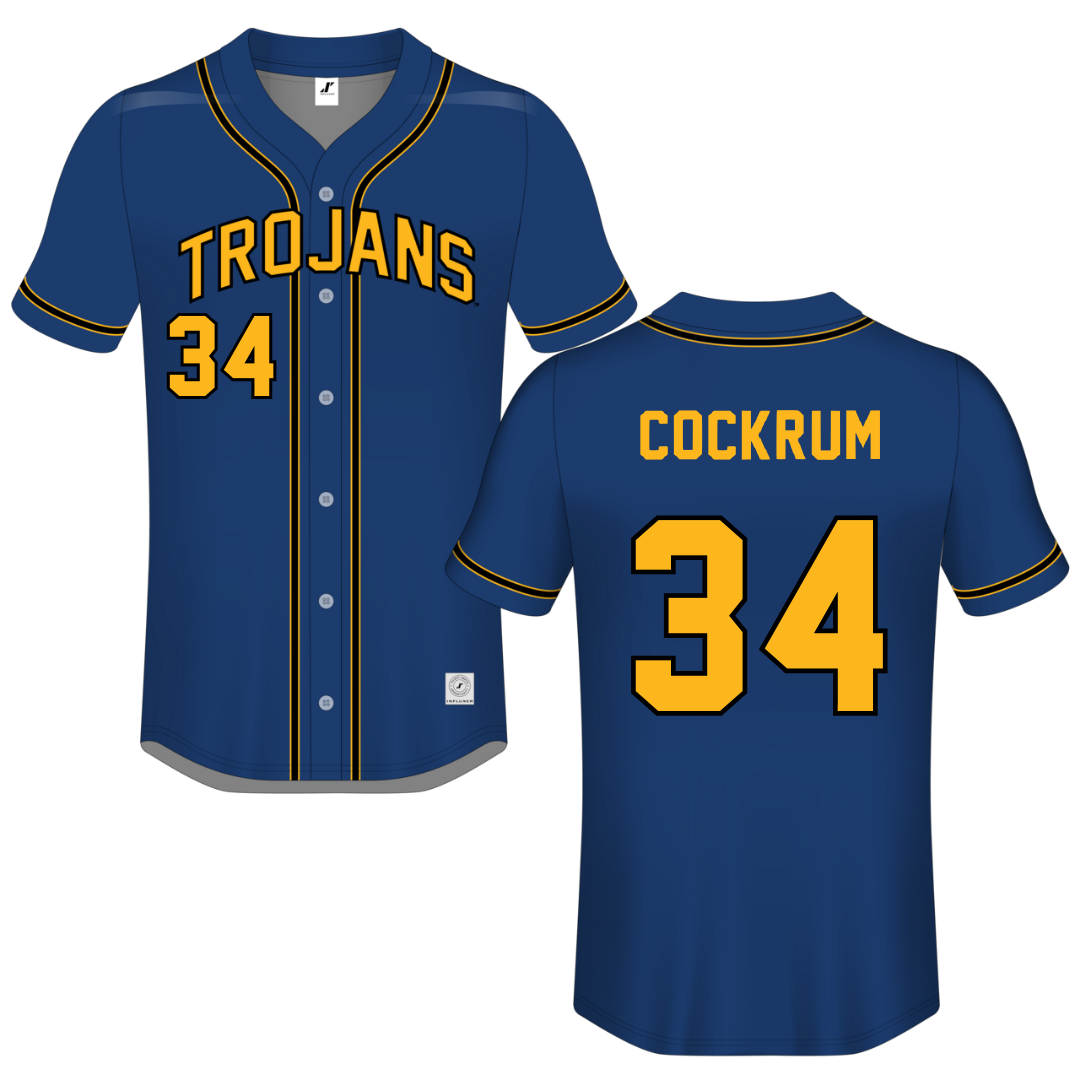 North Iowa Area Community College Blue Button-Down Jersey - #34 Maddox Cockrum