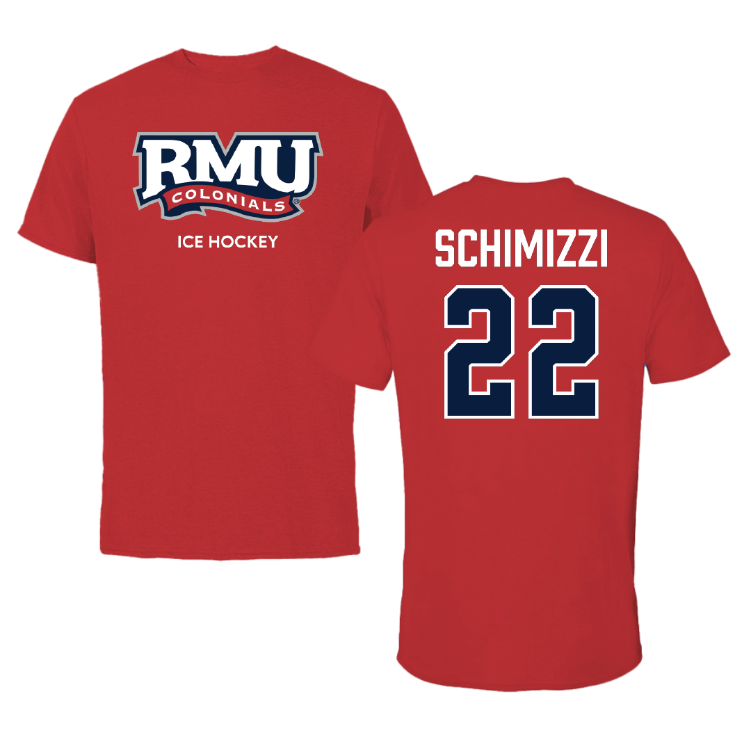 Robert Morris University Ice Hockey (M) Red Colonials Tee - #22 Dominic Schimizzi