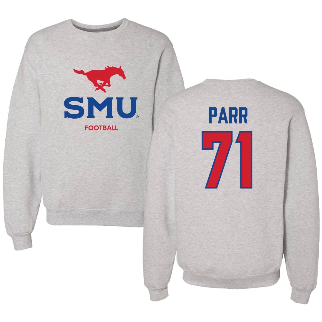 Southern Methodist University Football Light Gray Crewneck - #71 Logan Parr