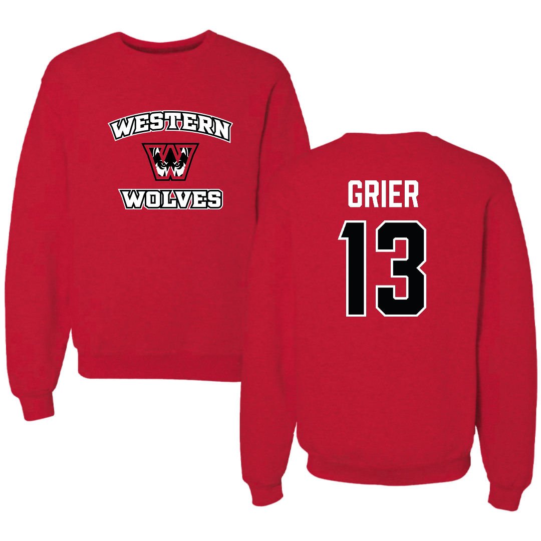 Western Oregon University Basketball (M) Red General Crewneck - #13 Brady Grier