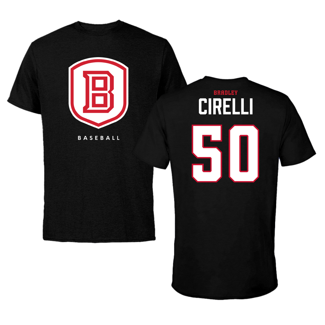 Bradley University Baseball Black Shield Tee - #50 Joey Cirelli