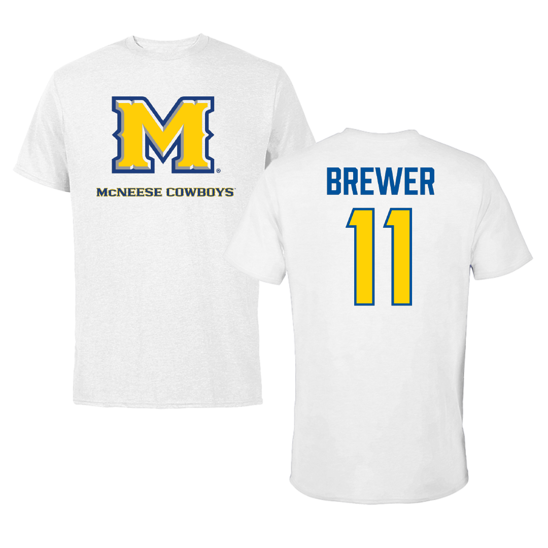 McNeese State University Basketball (M) White Performance Tee - #11 Kaleb Brewer