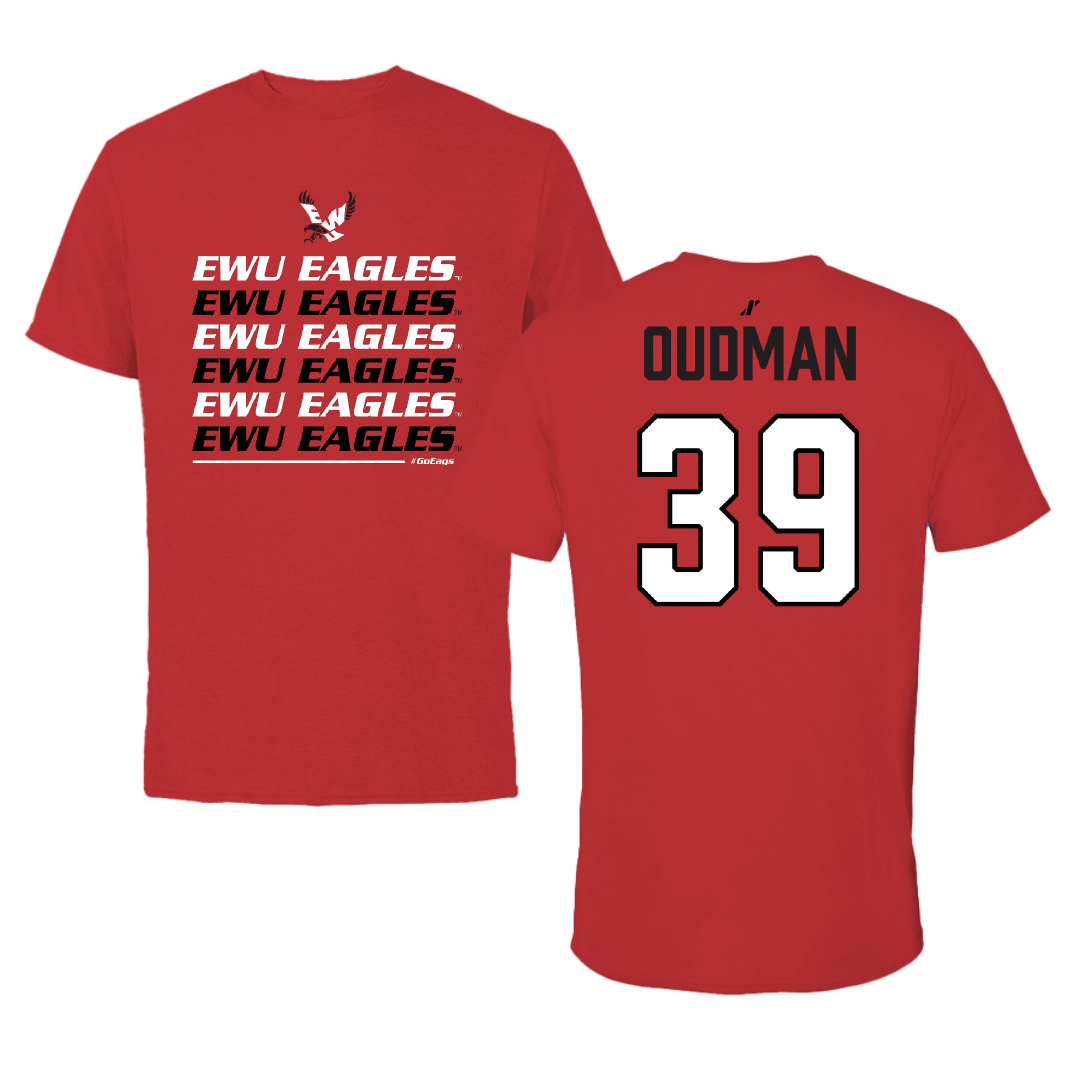 Eastern Washington University Football Red General Performance Tee - #39 Isaiah Oudman
