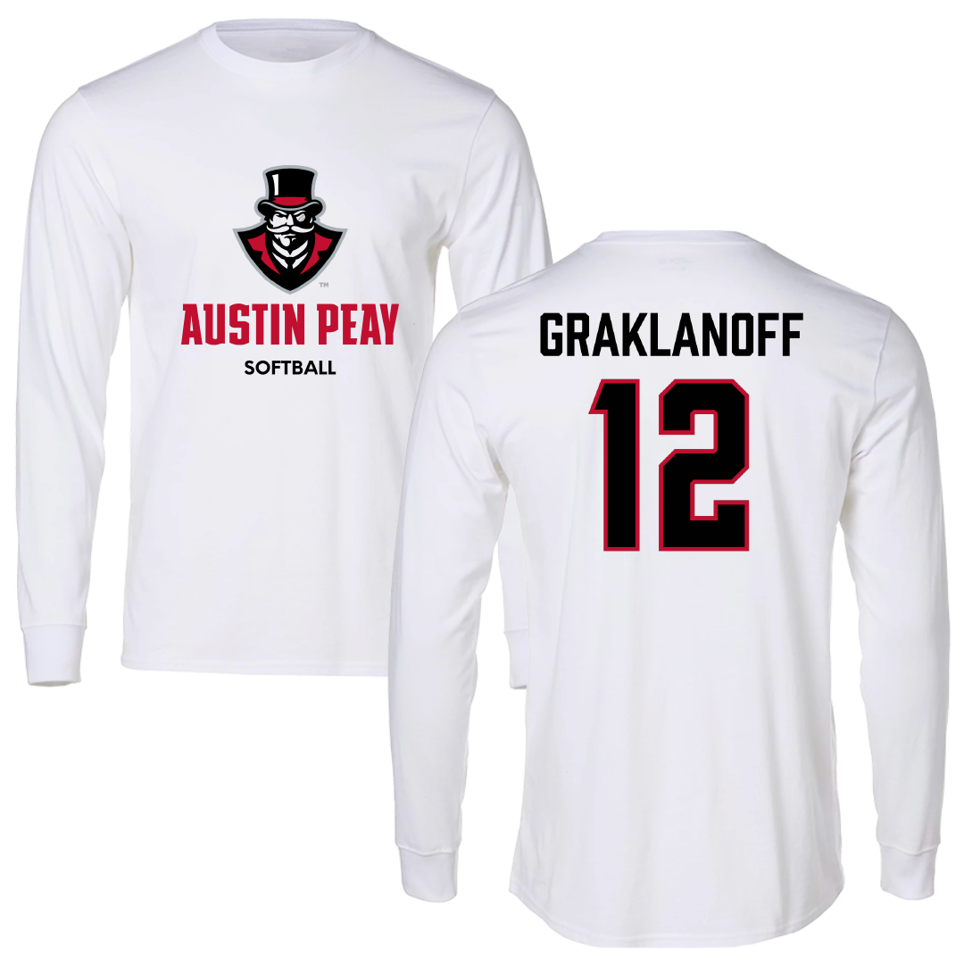 Austin Peay State University Softball White Performance Long Sleeve - #12 Ashlyn Graklanoff