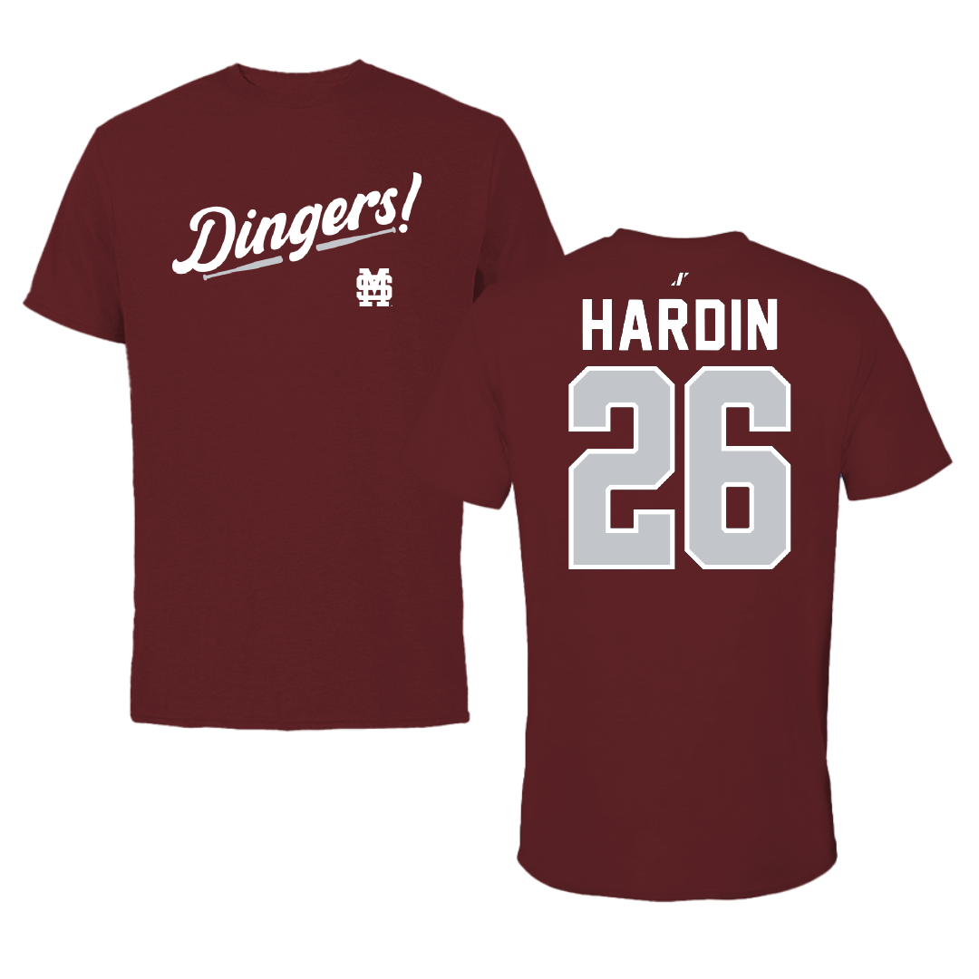 Mississippi State University Baseball Maroon Dingers Tee - #26 Tyson Hardin