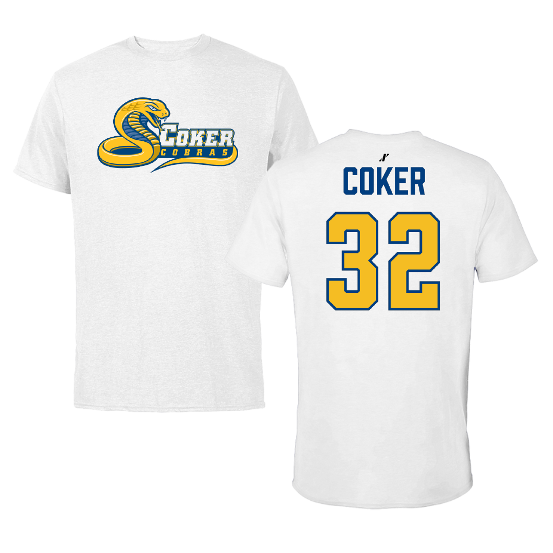 Coker University Lacrosse White Tee - #32 Carson Coker