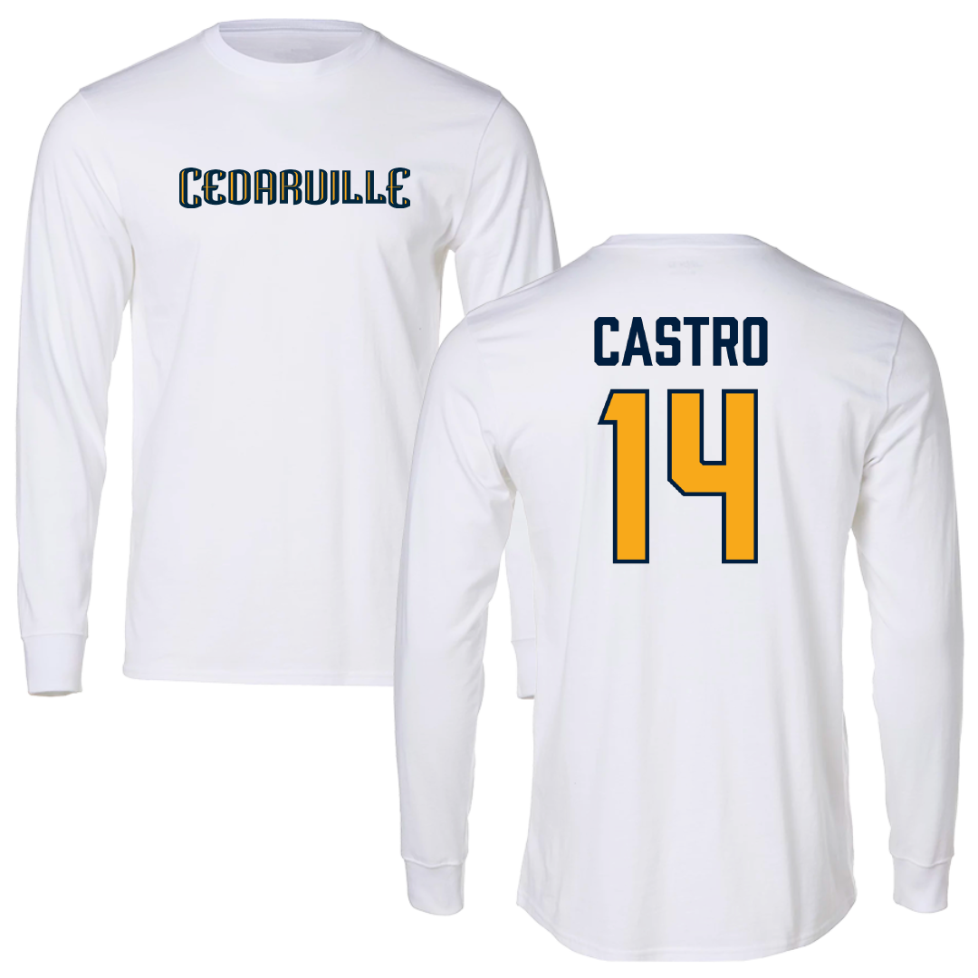 Cedarville University Soccer White Performance Long Sleeve - #14 Eduardo Castro
