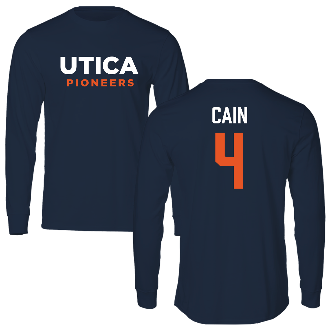 Utica University Basketball (M) Navy Long Sleeve - #4 Jordan Cain