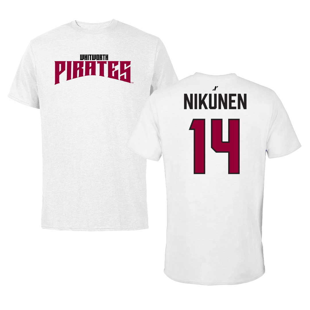 Whitworth University Baseball White Classic Tee - #14 Luke Nikunen