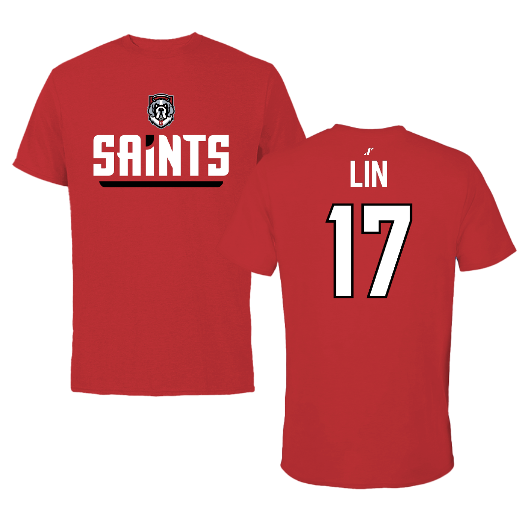 D'Youville University Volleyball (M) Red General Tee - #17 Alex Lin