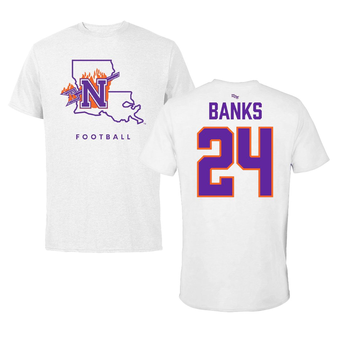 Northwestern State University Football White Tee - #24 Brian Banks