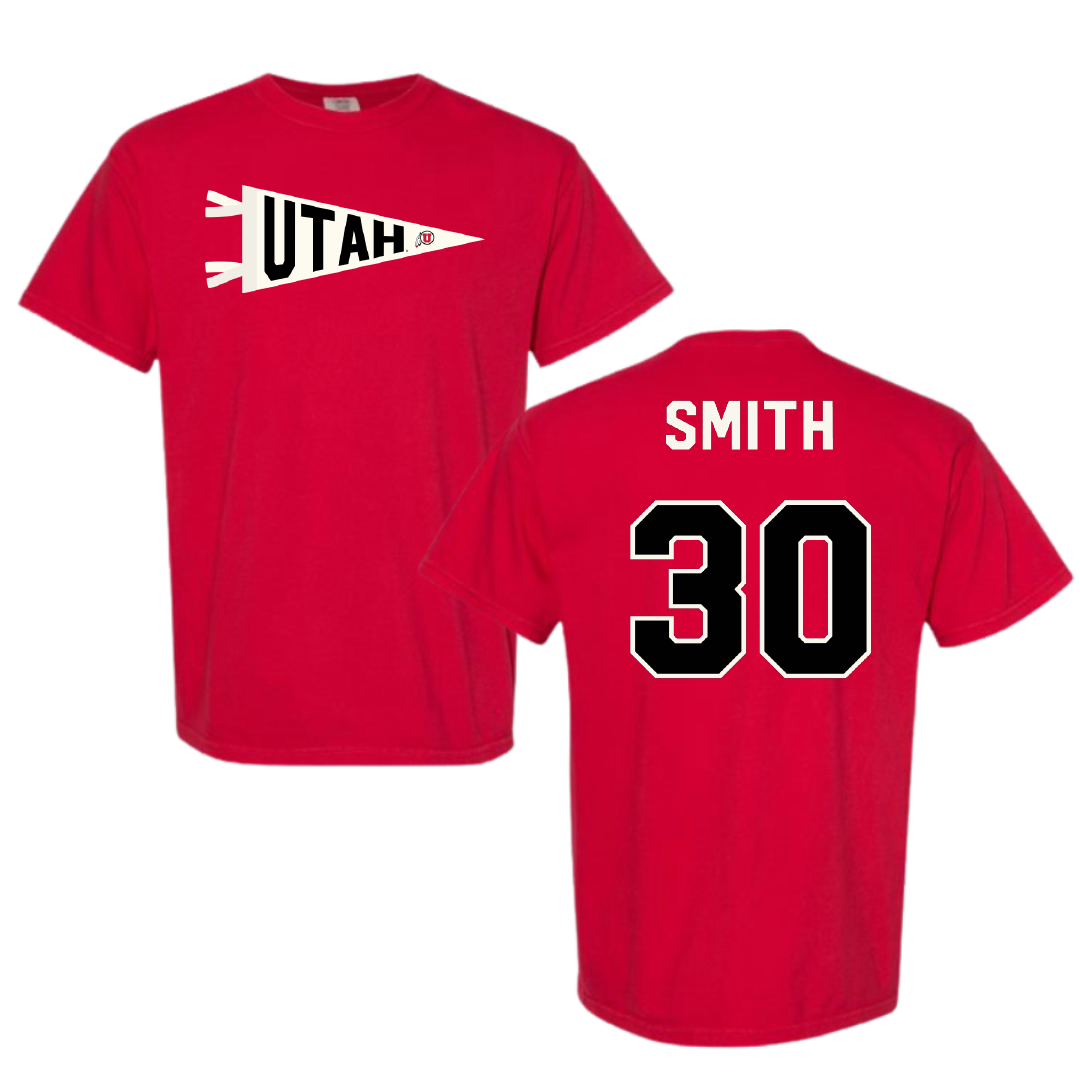 University of Utah Soccer Red Pennant Comfort Colors Tee - #30 Isabelle Smith