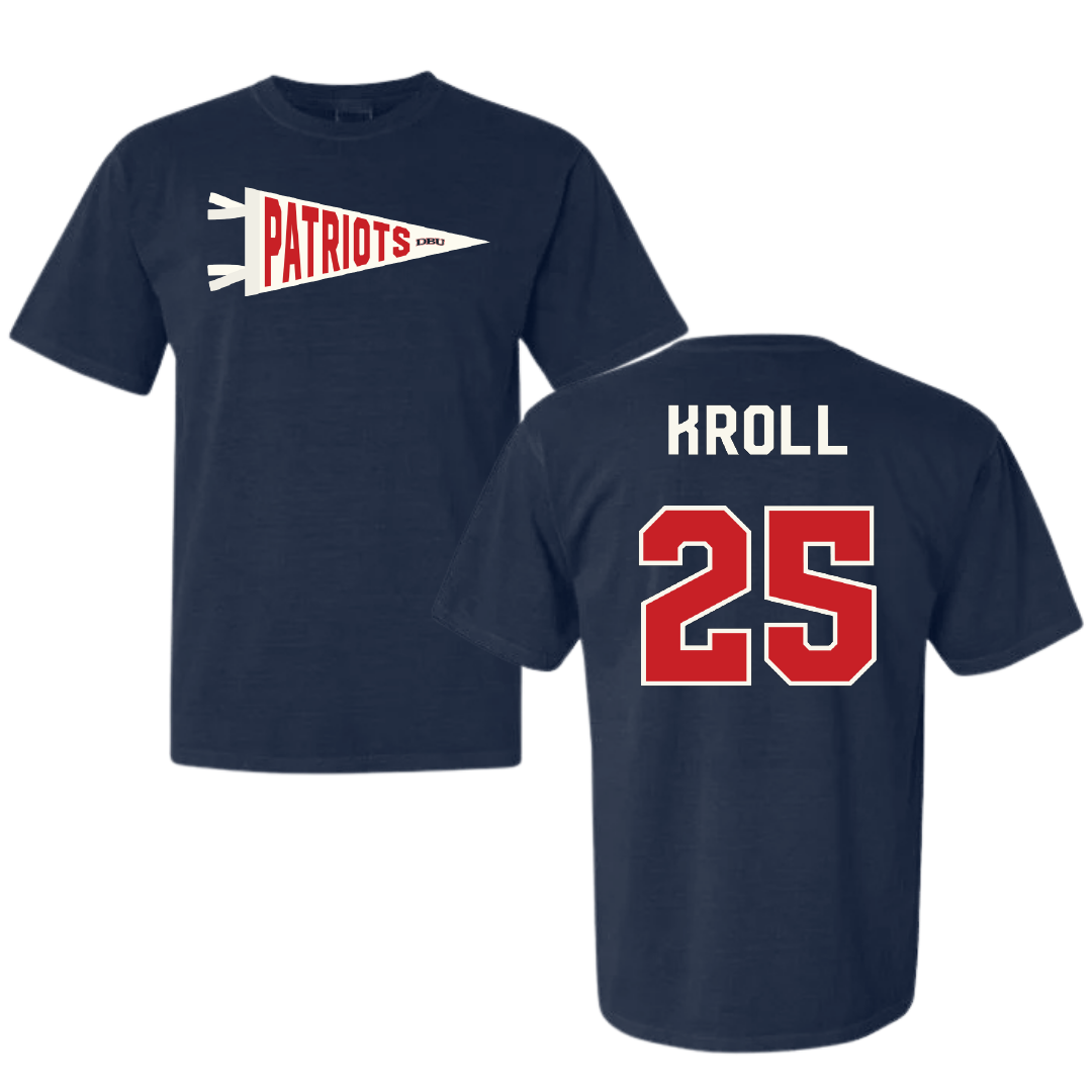 Dallas Baptist University Basketball Navy Pennant Comfort Colors Tee - #25 Graham Kroll