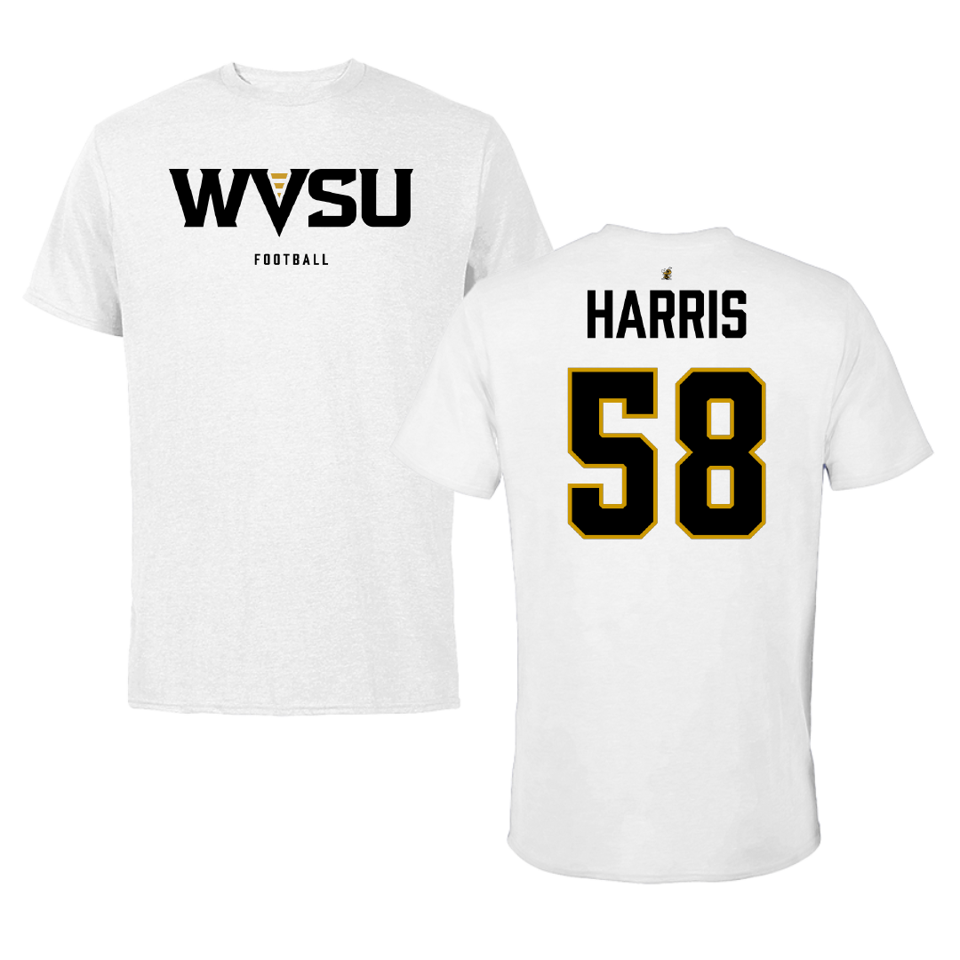 West Virginia State University Football White Tee - #58 Dontae Harris