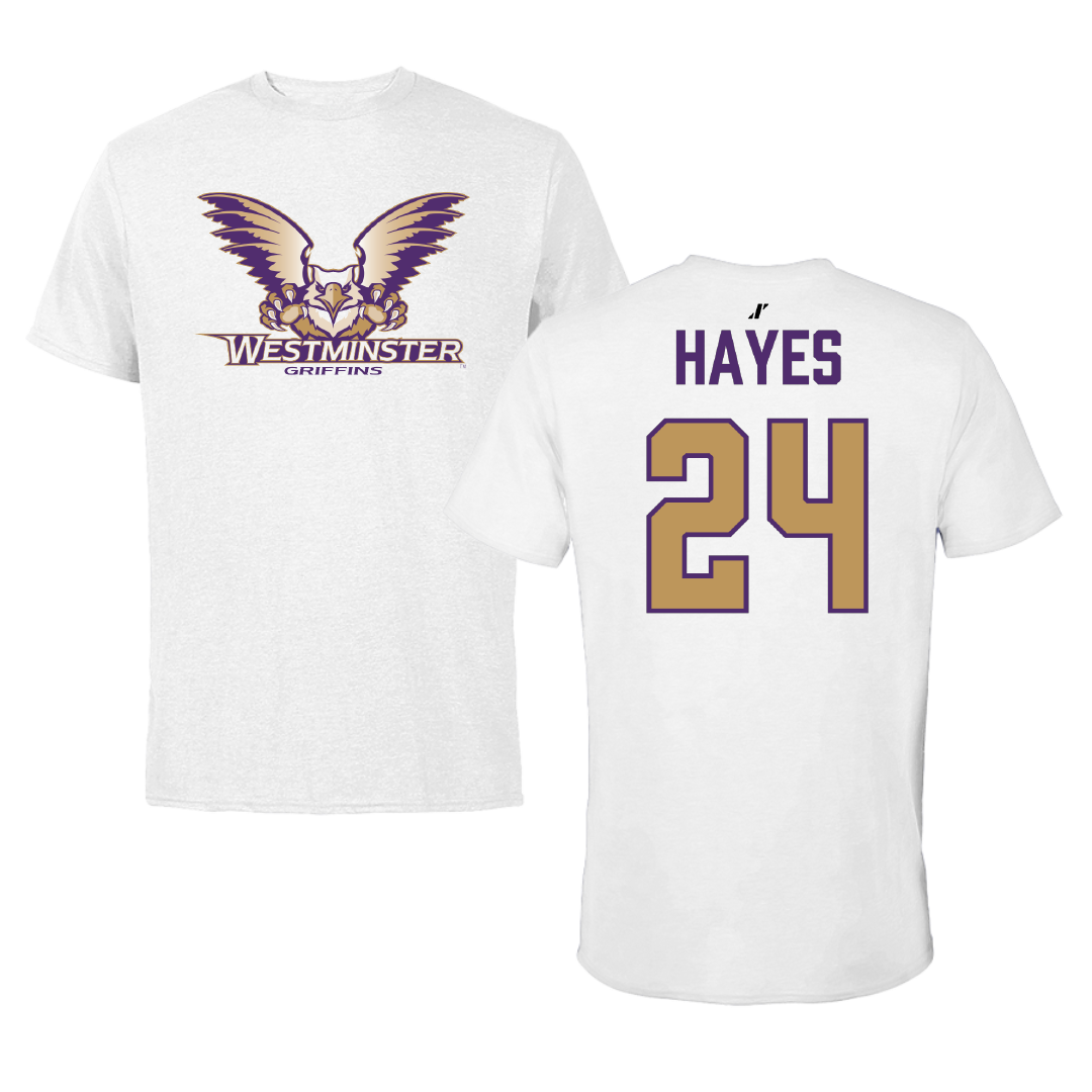 Westminster University (Utah) Basketball (M) White Performance Tee - #24 Colin Hayes