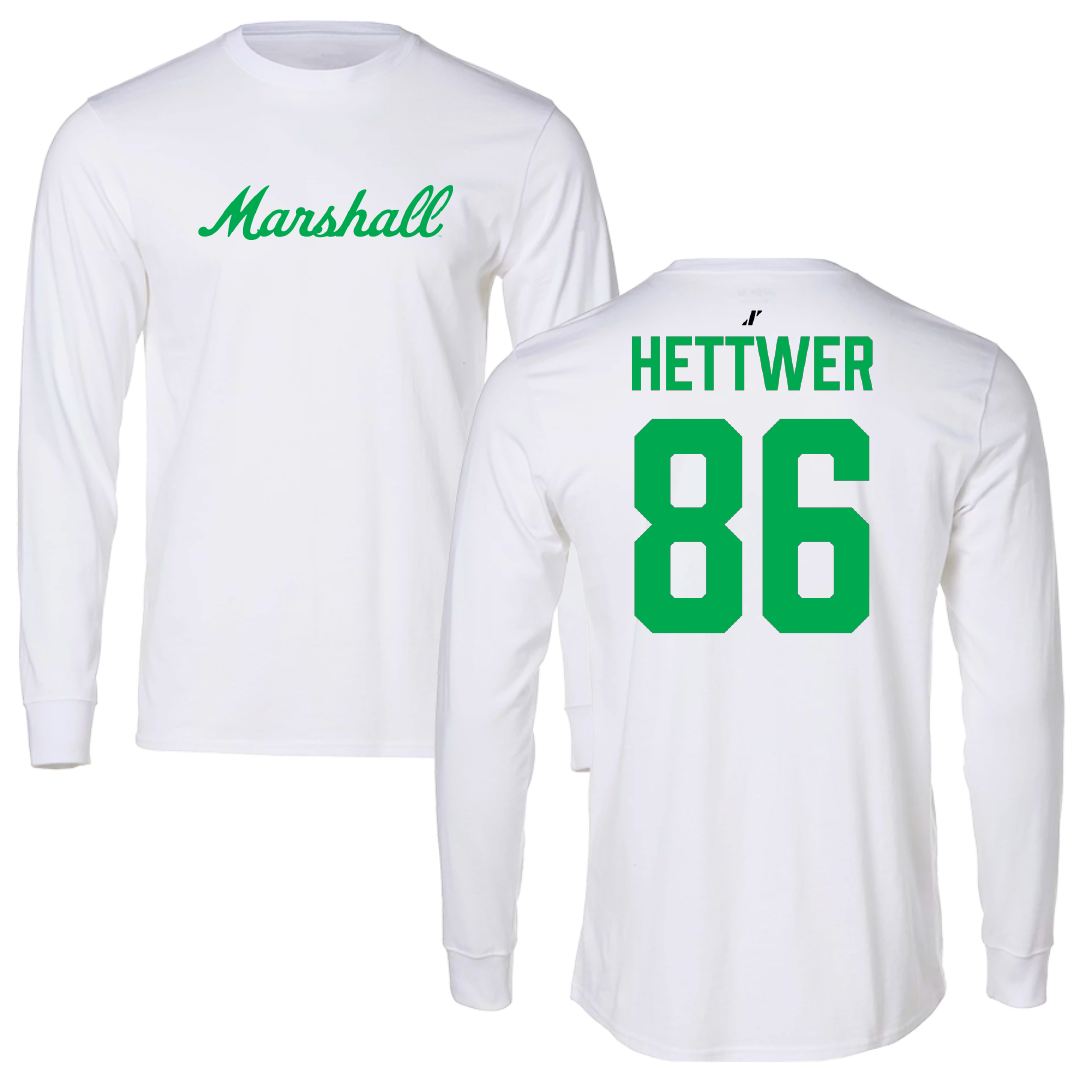 Marshall University Football White Long Sleeve - #86 Brandon Hettwer