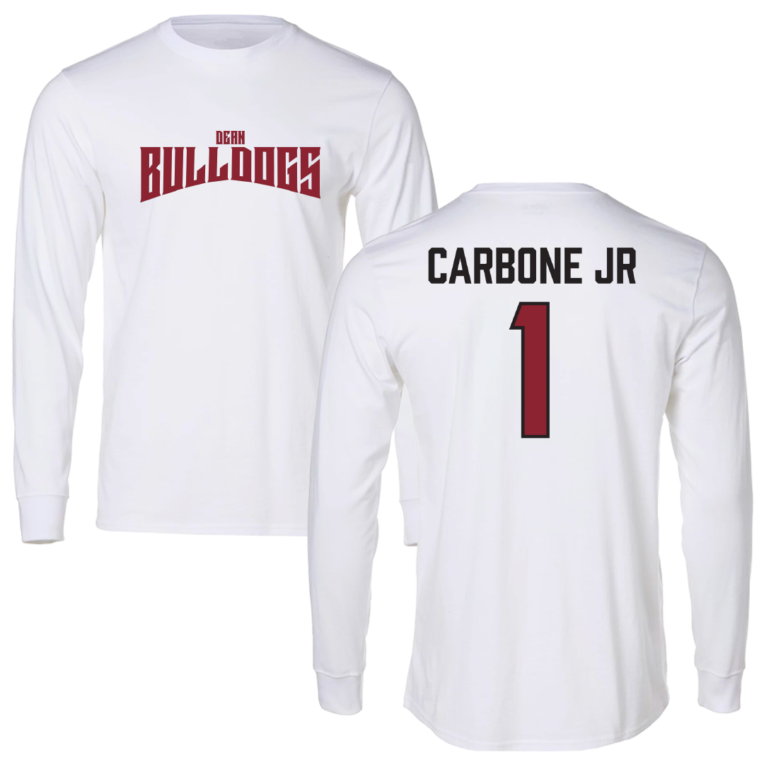 Dean College Lacrosse White Classic Performance Long Sleeve - #1 Chris Carbone Jr