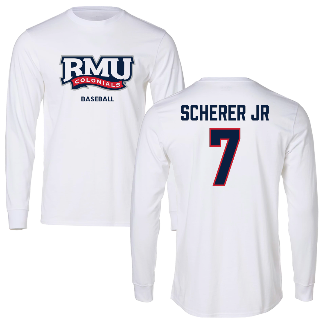 Robert Morris University Baseball White Mascot Performance Long Sleeve - #7 Nathan Scherer Jr