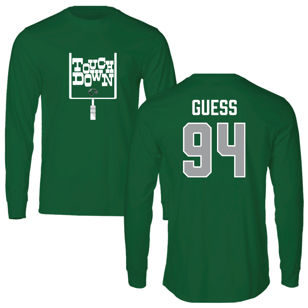 Northeastern State University Football Green Touchdown Long Sleeve - #94 Ayden Guess