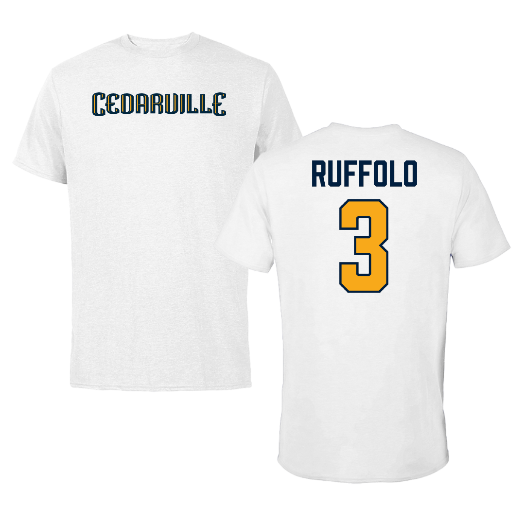 Cedarville University Basketball White Performance Tee - #3 Anthony Ruffolo